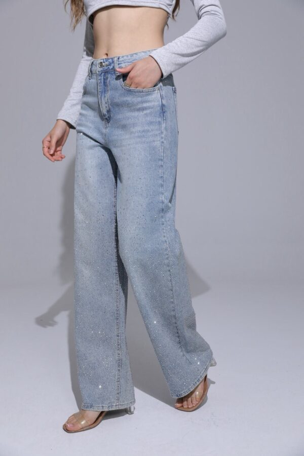 Glitter Wide Leg Jeans Blauw