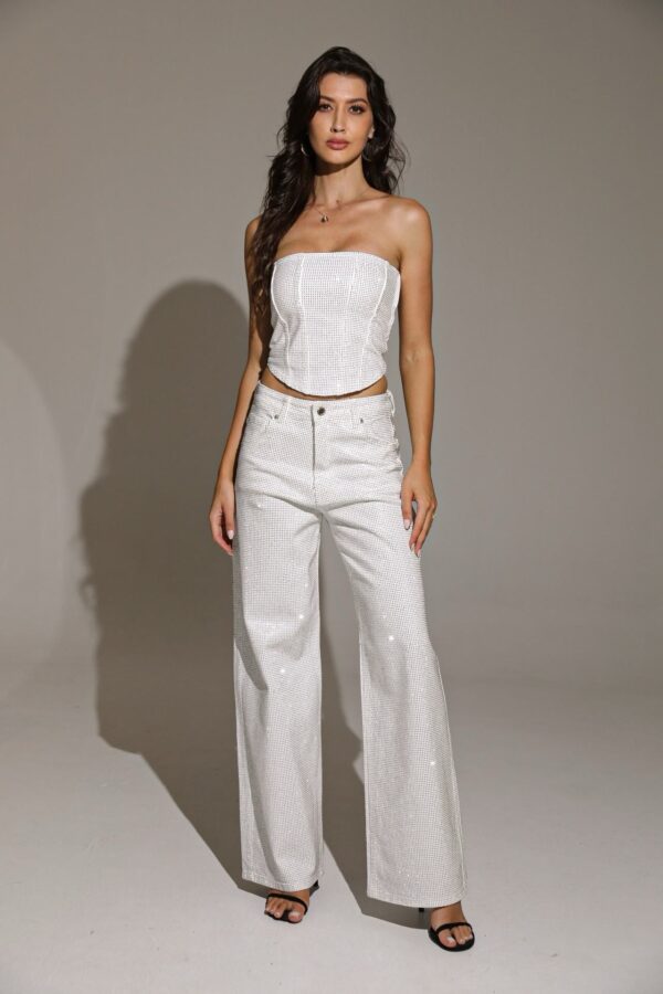 Glitter Wide Leg Jeans White